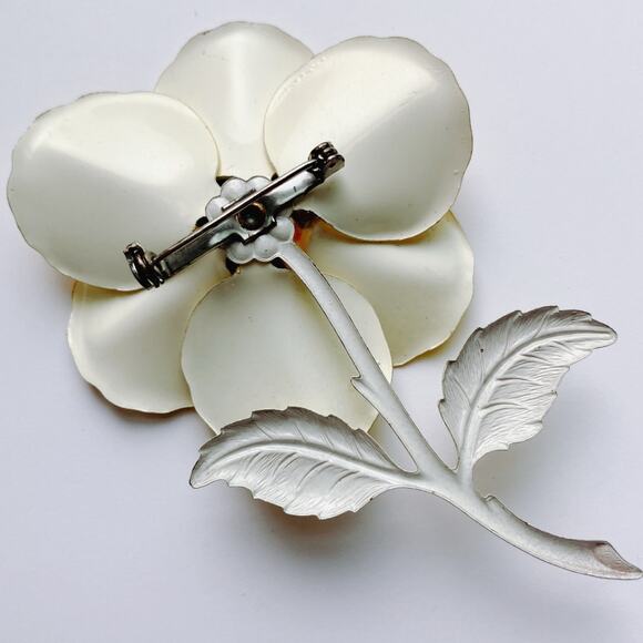 VTG 1960s Brooch Mod Yellow Enameled Metal Flower Power Pin Mid Century Style - Picture 10 of 11